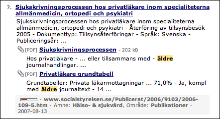 Träfflista med bilagor.